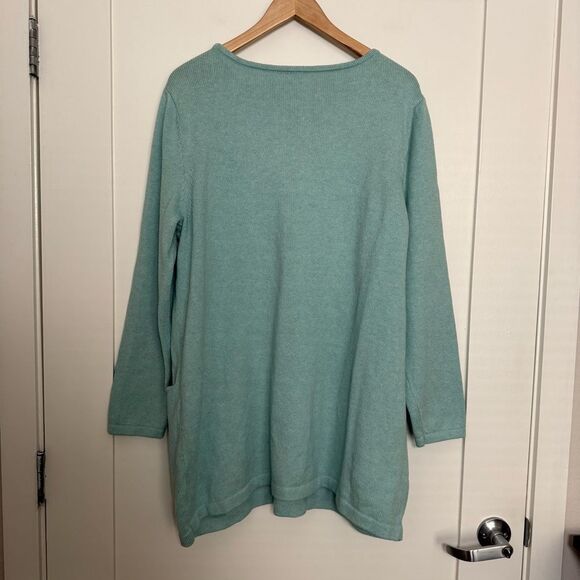 J Jill Pure Sweater Tunic Womens Sz XL Mint Knit Cotton Wool Pockets Pullover - Picture 5 of 10
